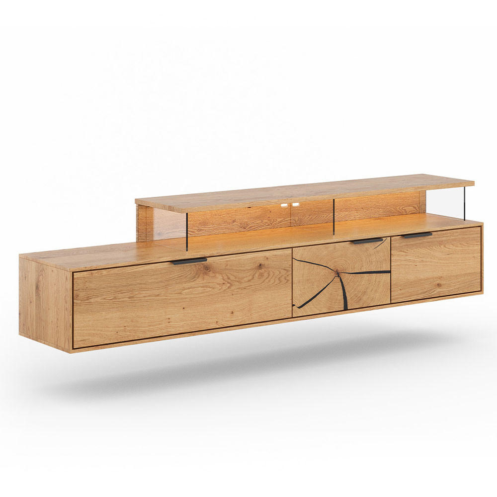 LOWBOARD Tirano Eiche Natur / Hirnholz 200 / 39 / 52cm - Hellbraun/Eichefarben, Holz (200/52/39cm) - Feldmann-Wohnen