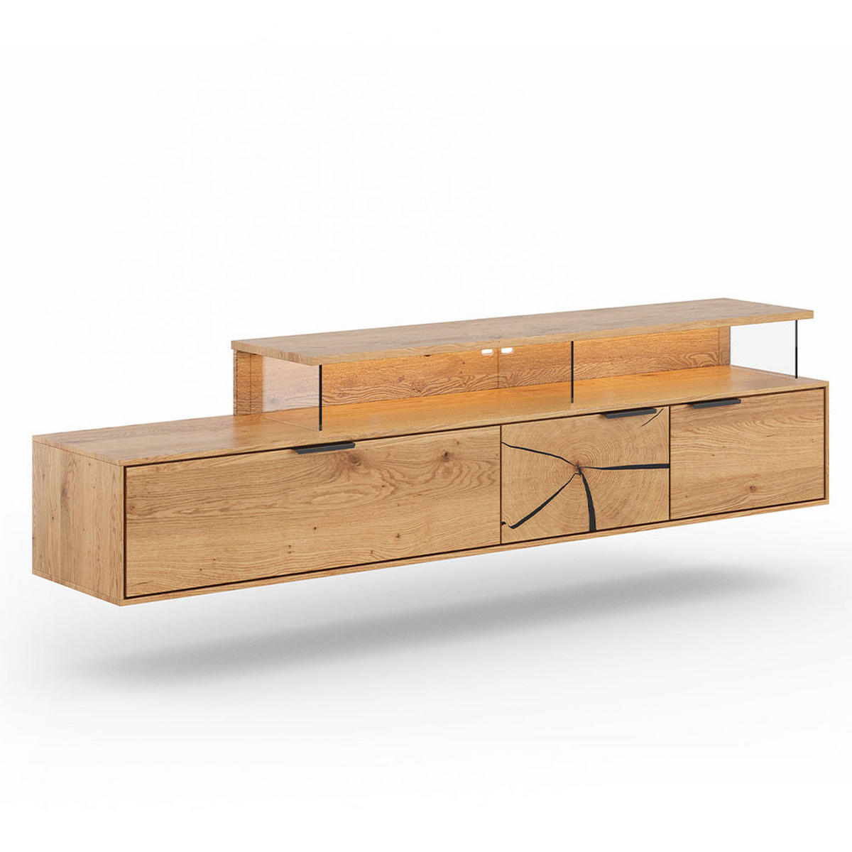 LOWBOARD Tirano Eiche Natur / Hirnholz 200 / 39 / 52cm - Hellbraun/Eichefarben, Holz (200/52/39cm) - Feldmann-Wohnen