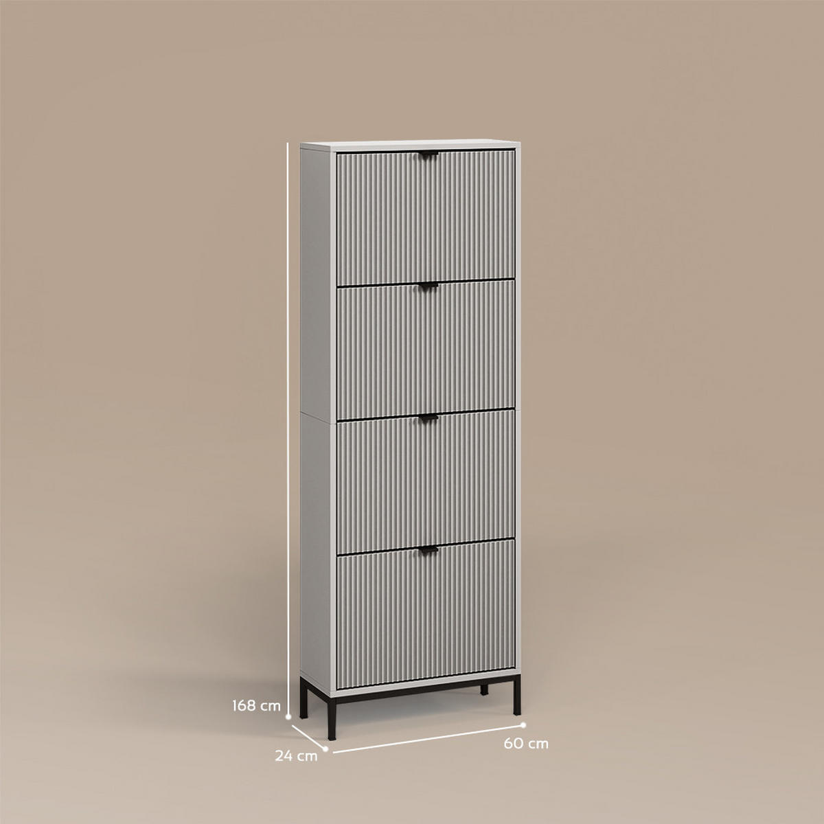 SCHUHKIPPER Aterno Grau 60 x 168 cm mit 4 Klappschubladen - Grau, Holzwerkstoff (60/168/24cm) - Livinity®
