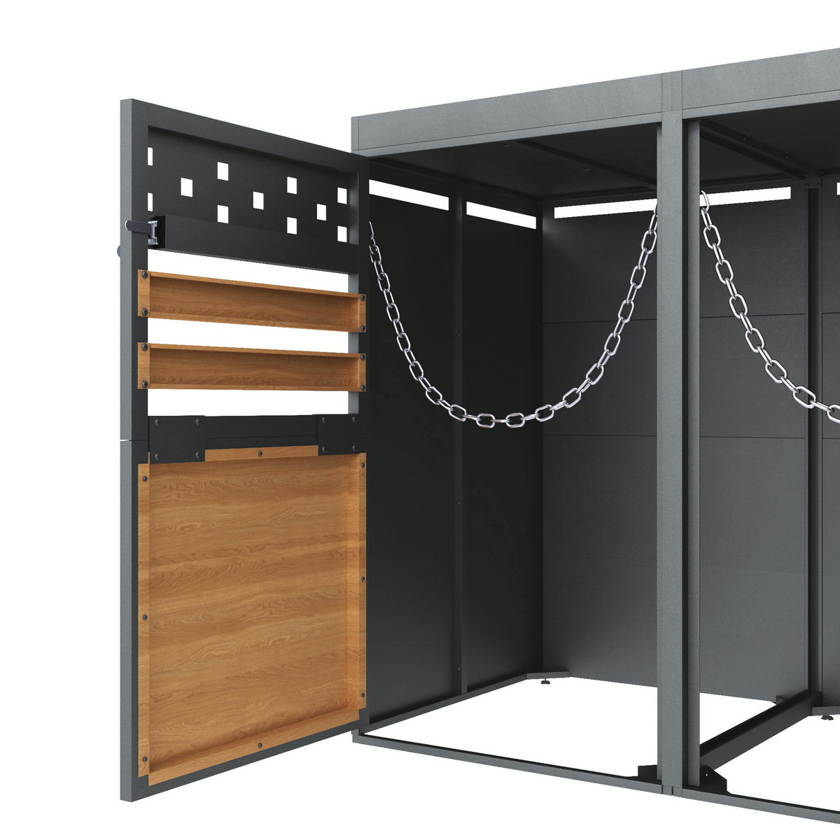 MÜLLTONNENBOX aus Metall in Anthrazit Natur mit Pflanzendach - Grau, Metall (132/125/80cm) - Modfu