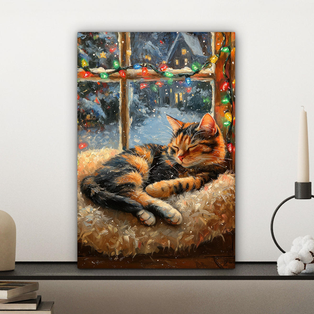 LEINWANDBILD Katze - Weihnachten - Winter - Tier 20x30 cm - Bernsteinfarben, Textil (20/30cm) - MuchoWow