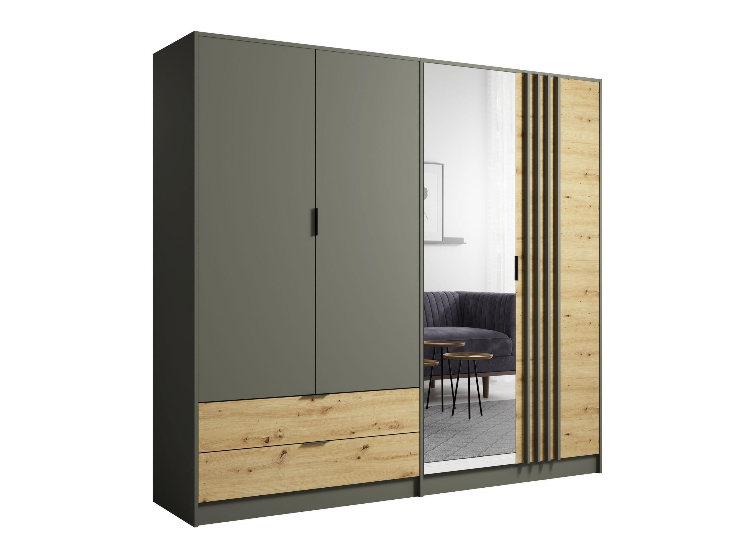 KLEIDERSCHRANK Graphit, Eiche Artisan 220/203/55 - Eiche Artisan, Holzwerkstoff (220/203/55cm) - RAUMHIRSCH FURNITURE