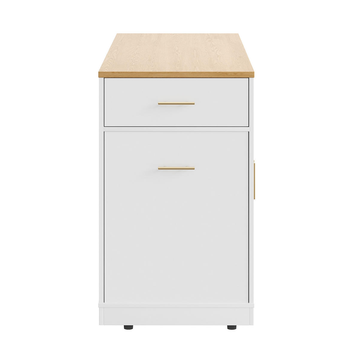 KÜCHENINSEL aus MDF 120x50x92 cm Weiß mit Rollen, Abfallbehälterfach, 2 Türen, 3 Schubladen und verstellbaren Einlegeböden - Weiß, Holzwerkstoff (120/92/50cm) - Modfu