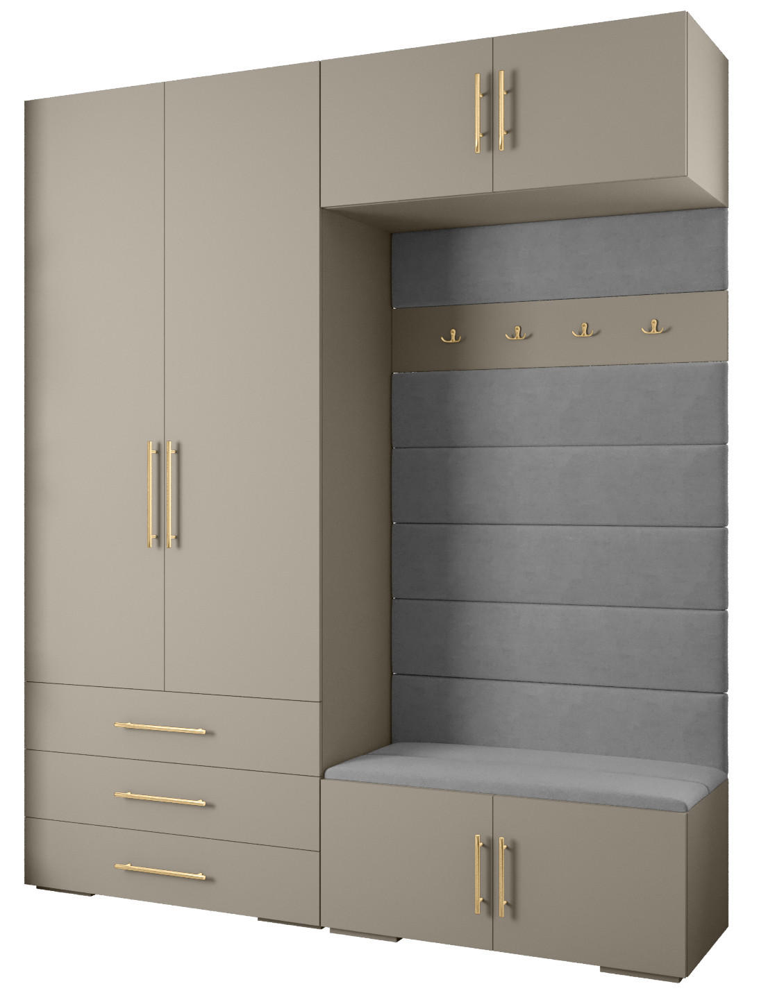 Abiks Möbel Garderoben-Set Kaschmir, Grau, Gold 200x236.7x47 cm