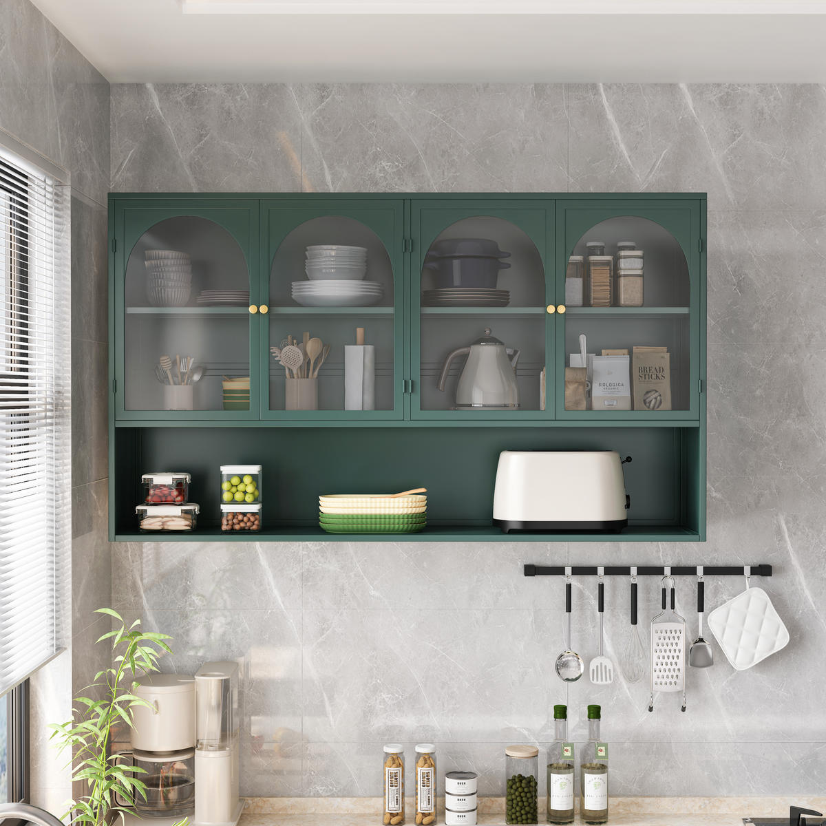 HÄNGESCHRANK DE-38130 120/23/70 cm mit 4 Glastüren Dunkelgrün - Dunkelgrün, Metall (120/70/23cm) - ComfortXL