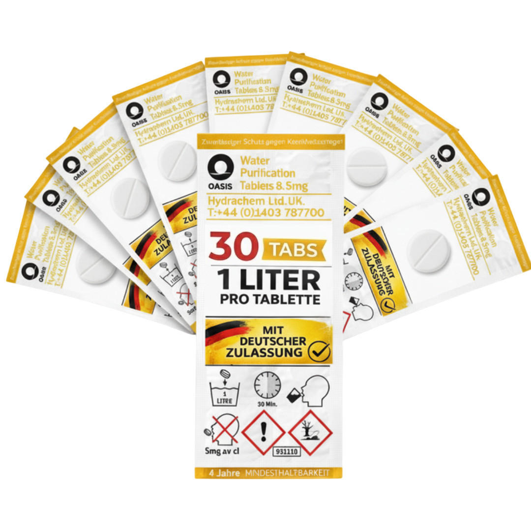 WASSERAUFBEREITUNGSTABLETTEN 30 Stk inkl. 10L Faltkanister Camping Outdoor Trinkwasser 1L - Weiß, Kunststoff (20/25/12cm) - JUNG