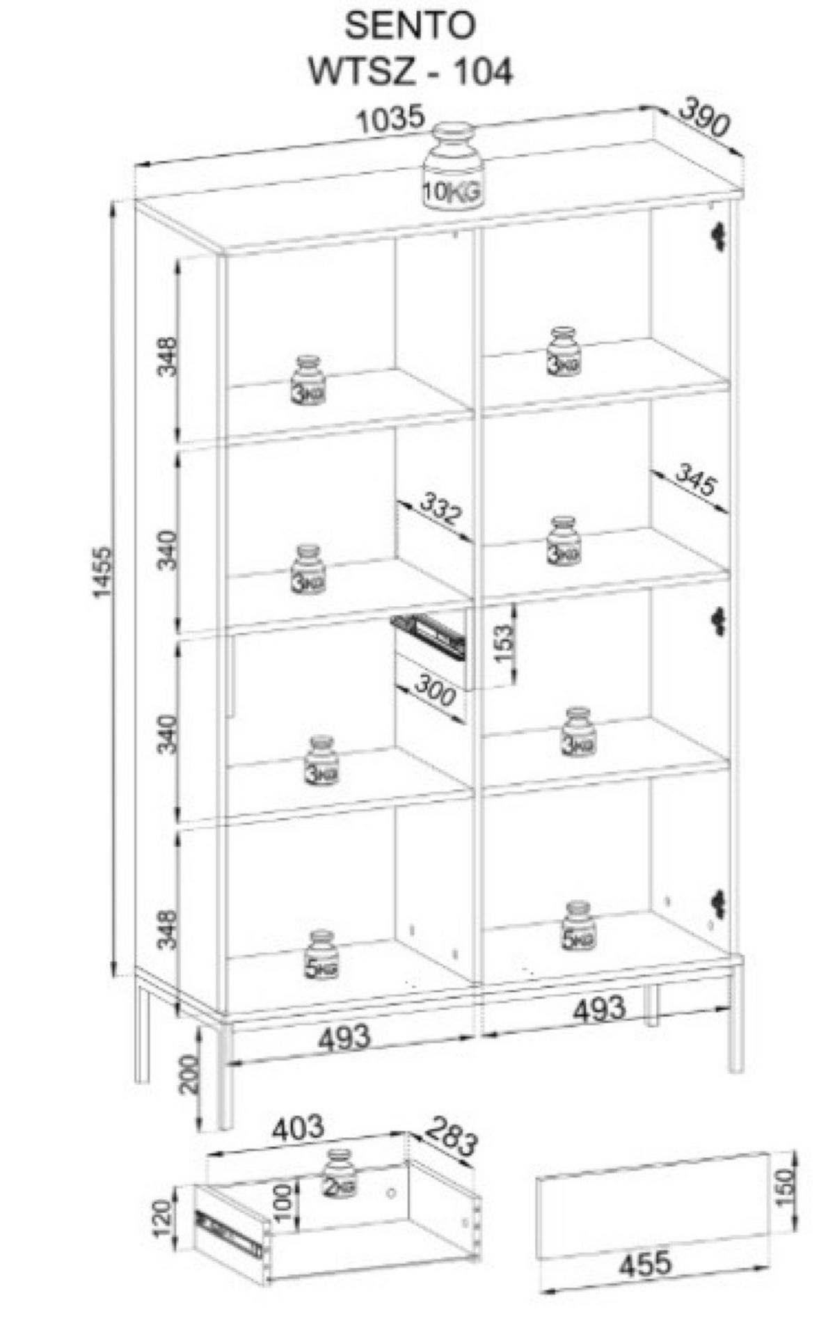VITRINE Kaschmir SANTI Hoch - Beige, Holzwerkstoff (104/166/39cm) - Sepro Meble