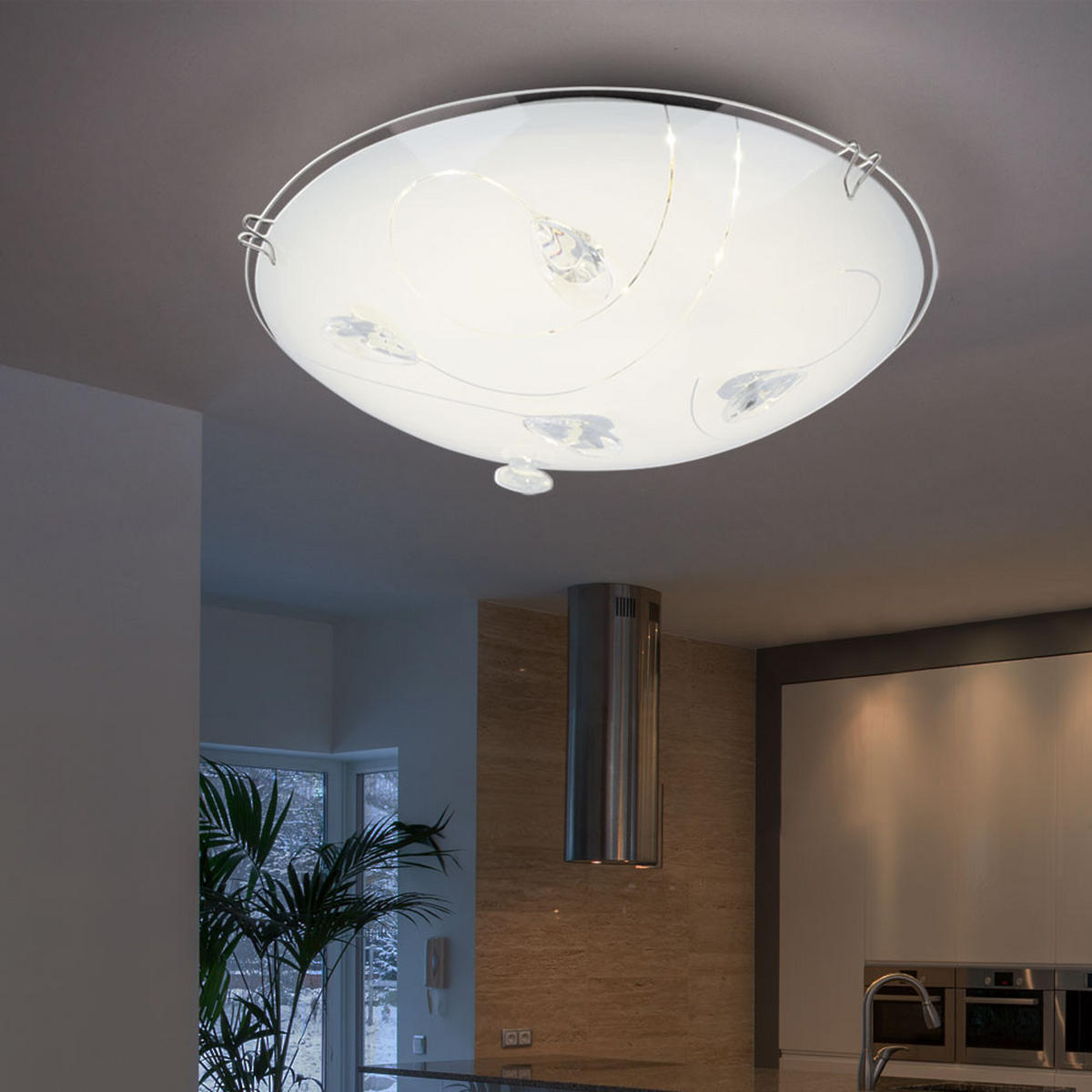 LED DECKENLEUCHTE Glas Weiß Chrom - Weiß, Glas (25/25/7.5cm)