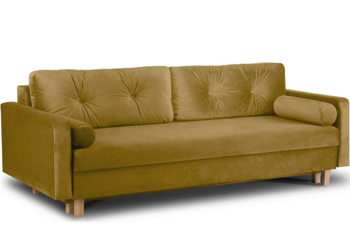 3-SITZER-SCHLAFSOFA ERISO mit weiche Sitzfläche und hohe Rückenlehne, Velour-Stoff, honig - Braun/Honig, Textil (220/80/100cm) - KONSIMO®