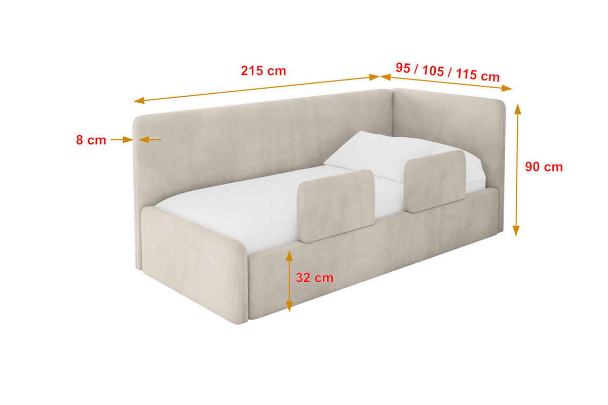 EINZELLBETT Jugendbett mit Bettkasten und Matratze H3/H4, Links - NORY 90x200 Beige - Ecru, Holzwerkstoff/Textil (90/200cm) - ALTDECOR