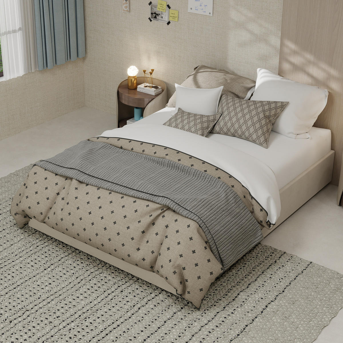 RAHMENBETT 140/200 cm in Beige Stoff - Beige, Holzwerkstoff/Textil (140/200cm) - WISHDOR