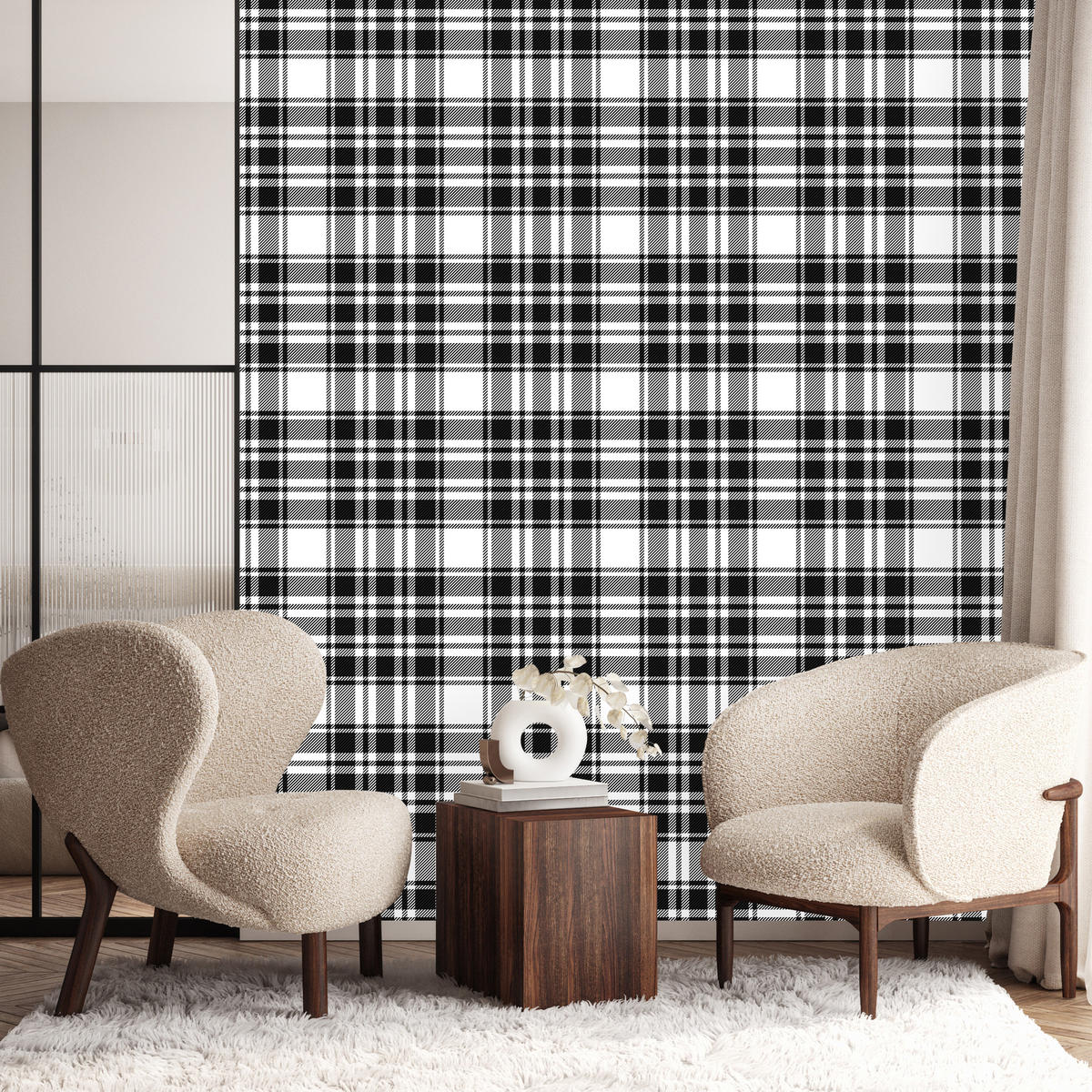 VLIESTAPETE Klassisches Karomuster – Schwarz, Weiß – 50x1000 cm - Schwarz/Weiß, Papier (50/1000cm) - Muralo