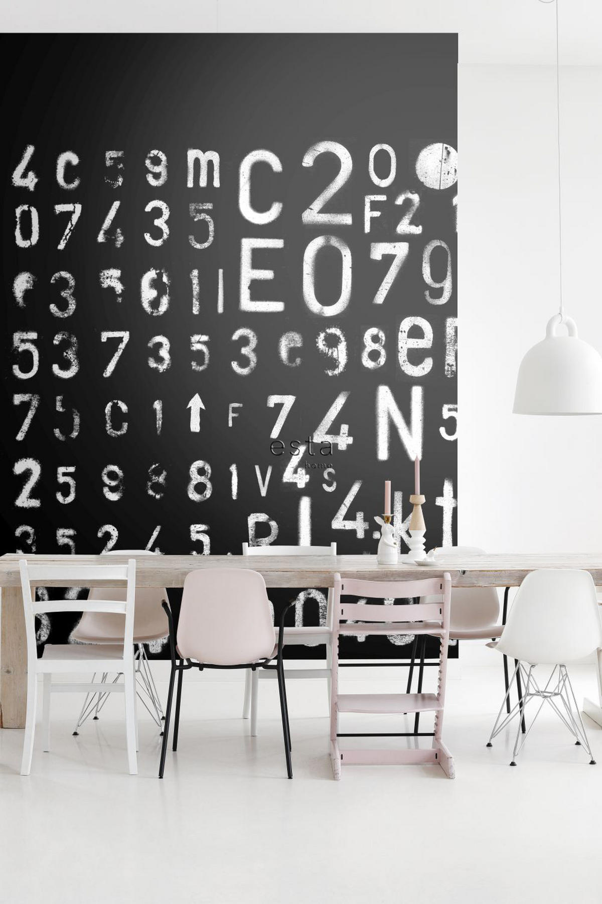 FOTOTAPETE Zahlen und Buchstaben 300 x 279 cm - Schwarz, Papier (300/279cm) - ESTAhome