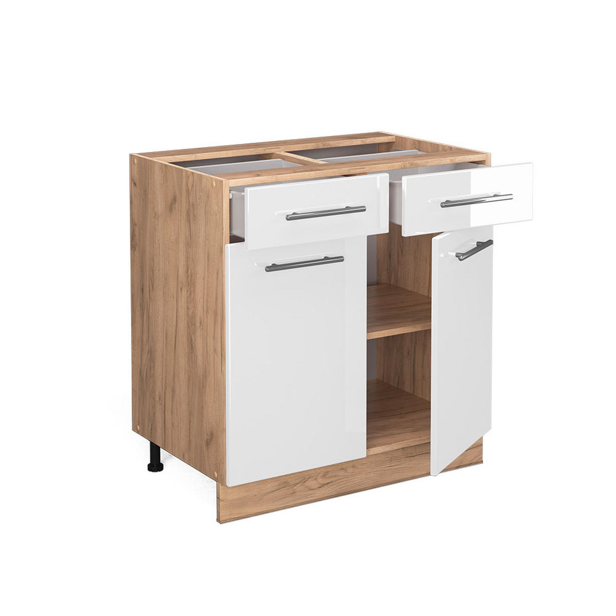 KÜCHENUNTERSCHRANK Fame-Line Weiß Hochglanz 80 cm, AP Eiche - Honigeiche/Weiß Hochglanz, Holzwerkstoff (80/82/60cm) - Vicco