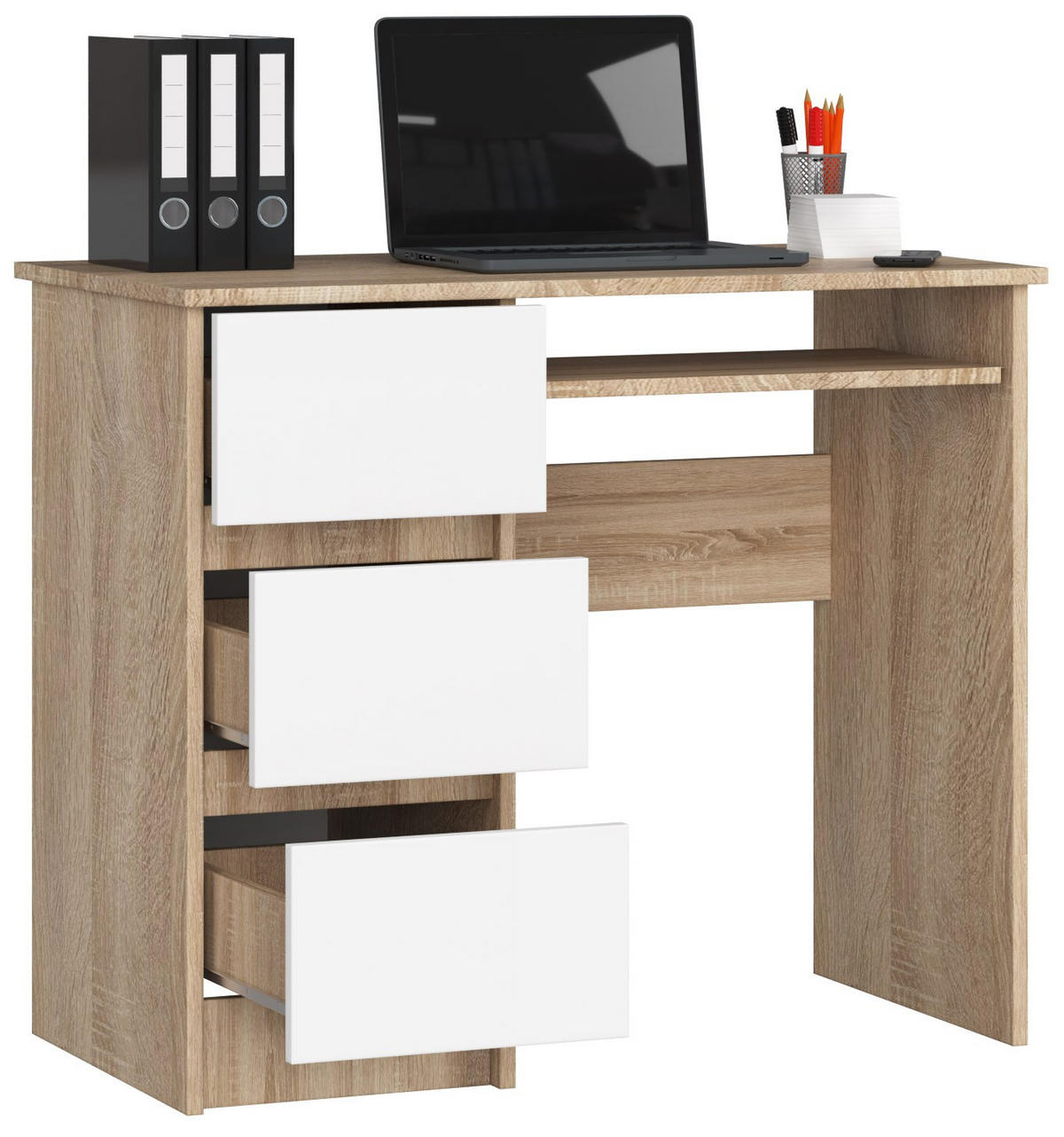 SCHREIBTISCH Sonoma Eiche, Weiß 90x50x77 cm - Weiß/Sonoma Eiche, Holzwerkstoff (50/90/77cm) - Akord