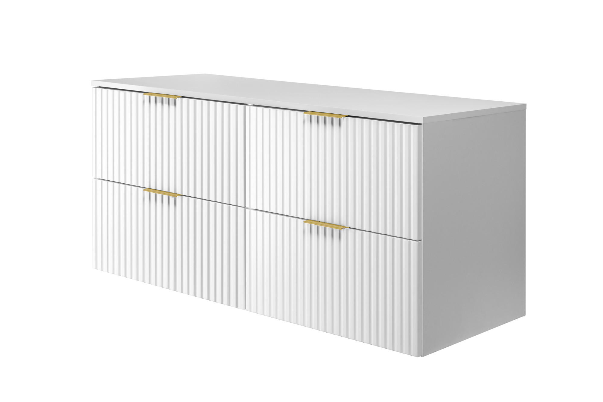 WASCHBECKUNTERSCHRANK, Mattweiß, 120 (2 x 60) x 57 x 46 cm, goldener Griff + Arbeitsplatte - Goldfarben/Weiß, Holzwerkstoff (120/57/46cm) - 3XE LIVING