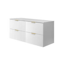 WASCHBECKUNTERSCHRANK, Mattweiß, 120 (2 x 60) x 57 x 46 cm, goldener Griff + Arbeitsplatte - Goldfarben/Weiß, Holzwerkstoff (120/57/46cm) - 3XE LIVING