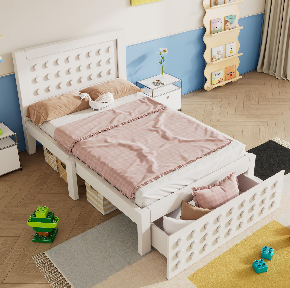 KINDEREINZELBETTEN aus Holz 90x200 cm in Weiß mit Schublade & Stauraum - Weiß, Holz (90/200cm) - Modfu