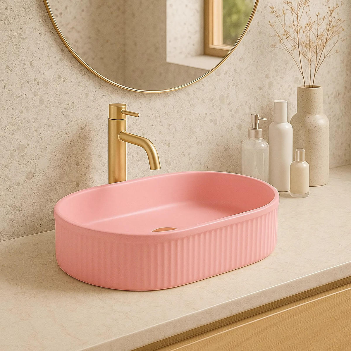 AUFSATZWASCHBECKEN Rea Vanda Bubble Gum Matt - Pink, Keramik (31/13/50cm) - REA