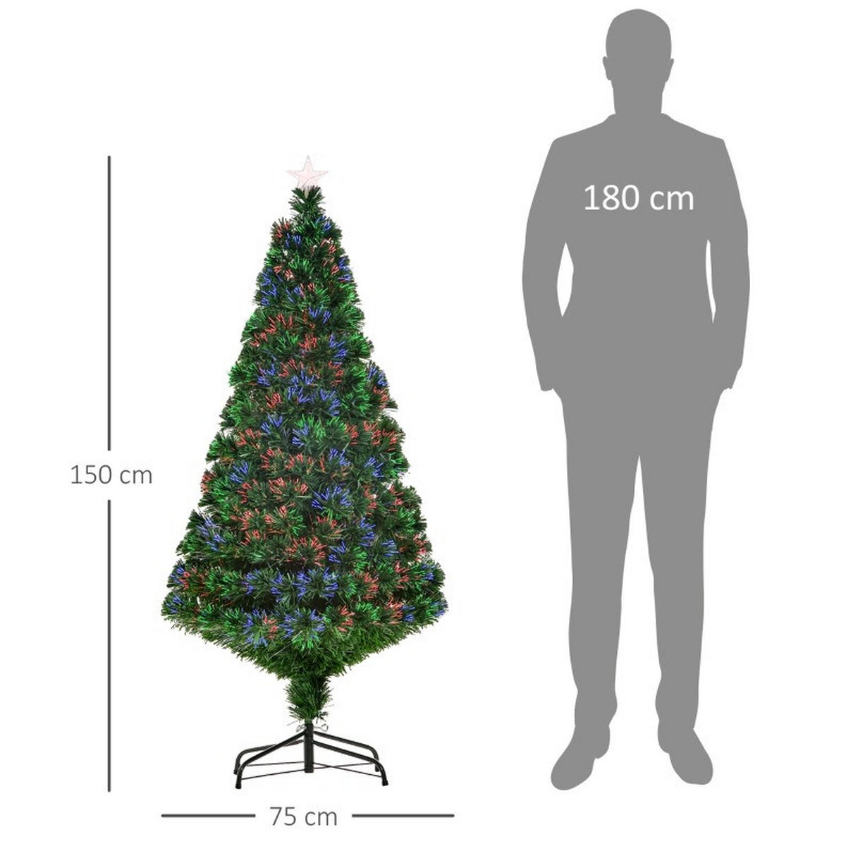 WEIHNACHTSBÄUME 75/75/150 cm grün aus Metall mit Glasfaser-Lichtschmuck - Grün, Metall (150cm) - OKWISH