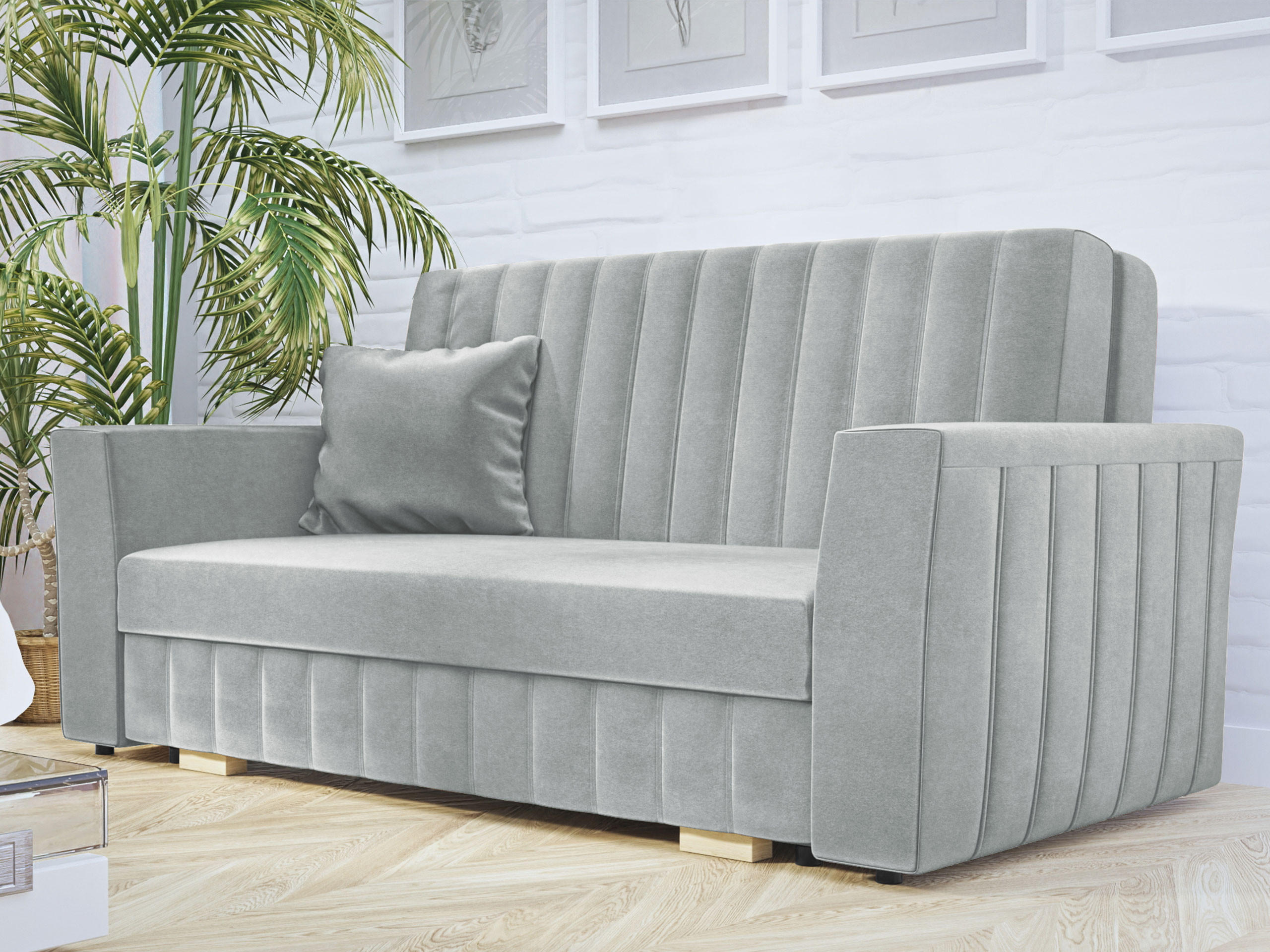 SCHLAFSOFA Viva Glam III - Hellgrau/Naturfarben, Holz/Kunststoff (160/85/98cm) - MIRJAN24
