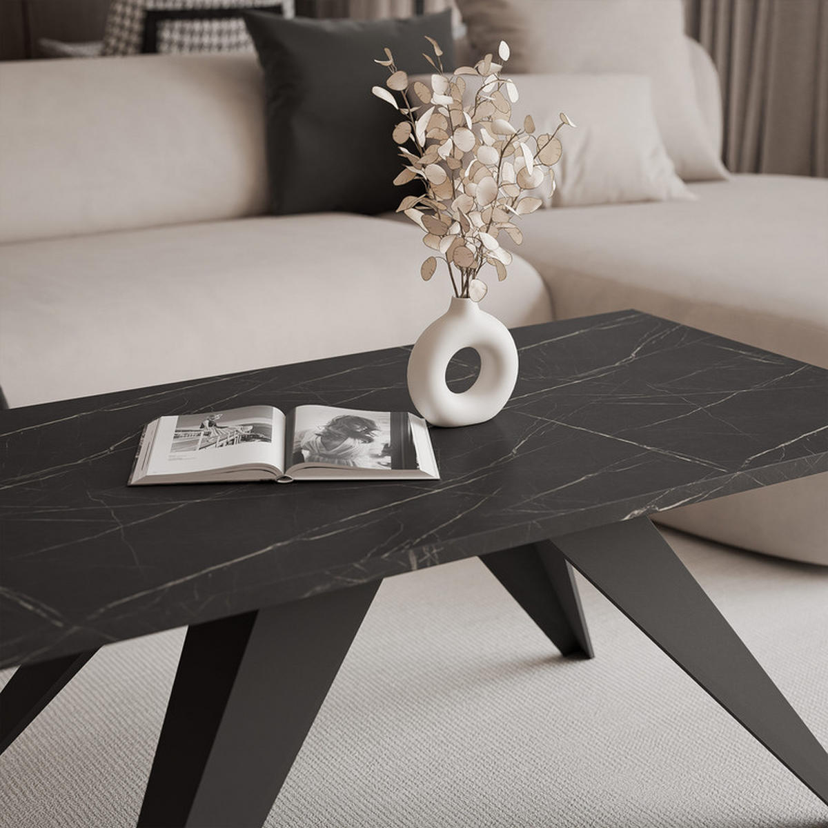 COUCHTISCH AIRA 120/60/48 cm Rechteckig, Schwarz/Grigia Pietra (Steingrau) - Schwarz/Grau, Metall (60/120/48cm) - Idohome