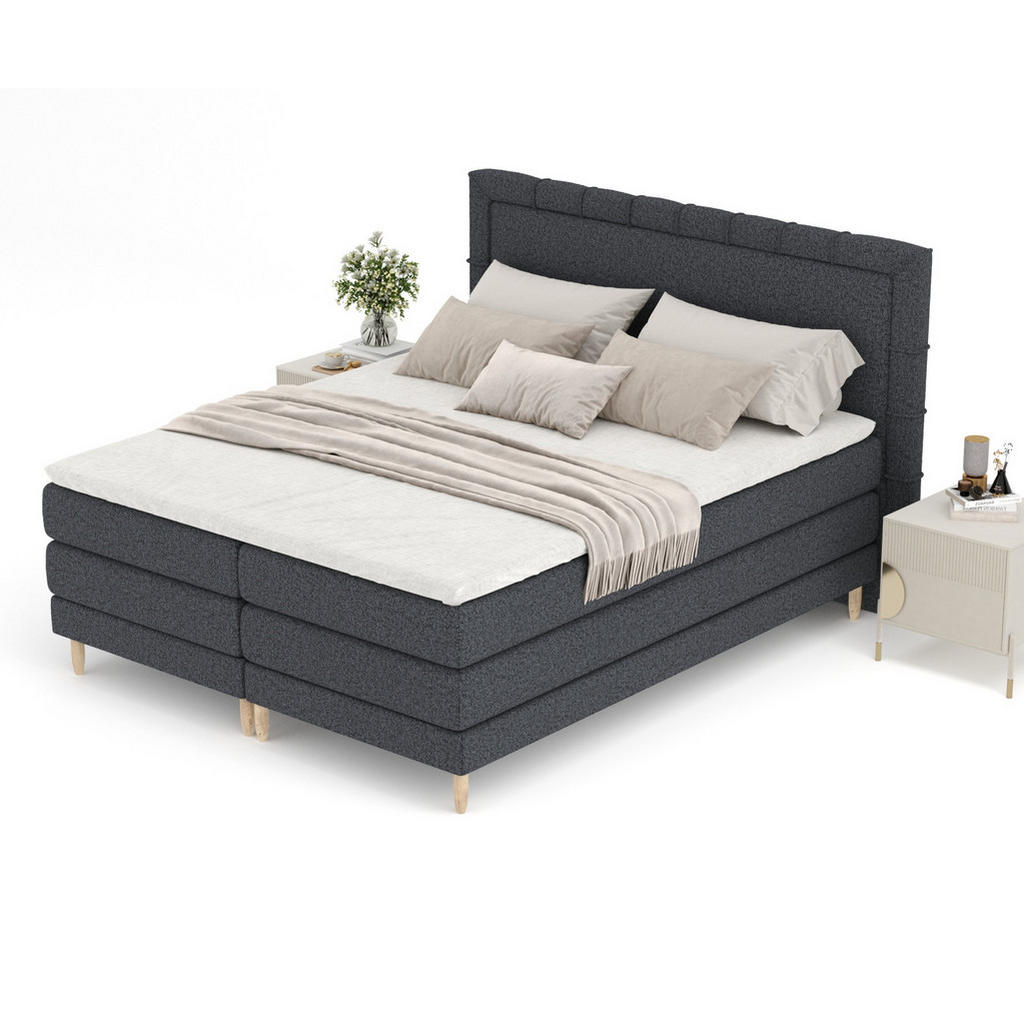 Thumbnail - Maison de Reve Boxspringbett, Schwarz, Textil, Buche, Kiefer, H3, Höhe ca. 36 cm, 140x200 cm, FSC 100%, Made in EU, Oeko...