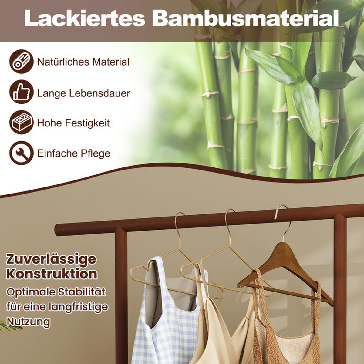 GARDEROBENSTÄNDER mit PE-Rattan-Aufbewahrungskorb braun - Braun, Naturmaterialien (100/172/32.5cm) - COSTWAY