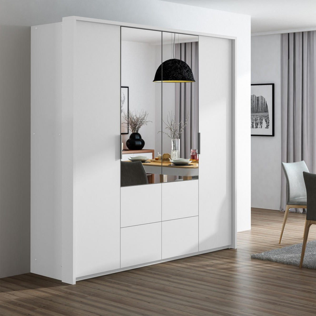 DREHTÜRENSCHRANK Vivaro mit 2 Türen und 4 Schubladen, 208 cm, Weiß - Weiß, Holzwerkstoff (208/215/65cm) - Beautysofa