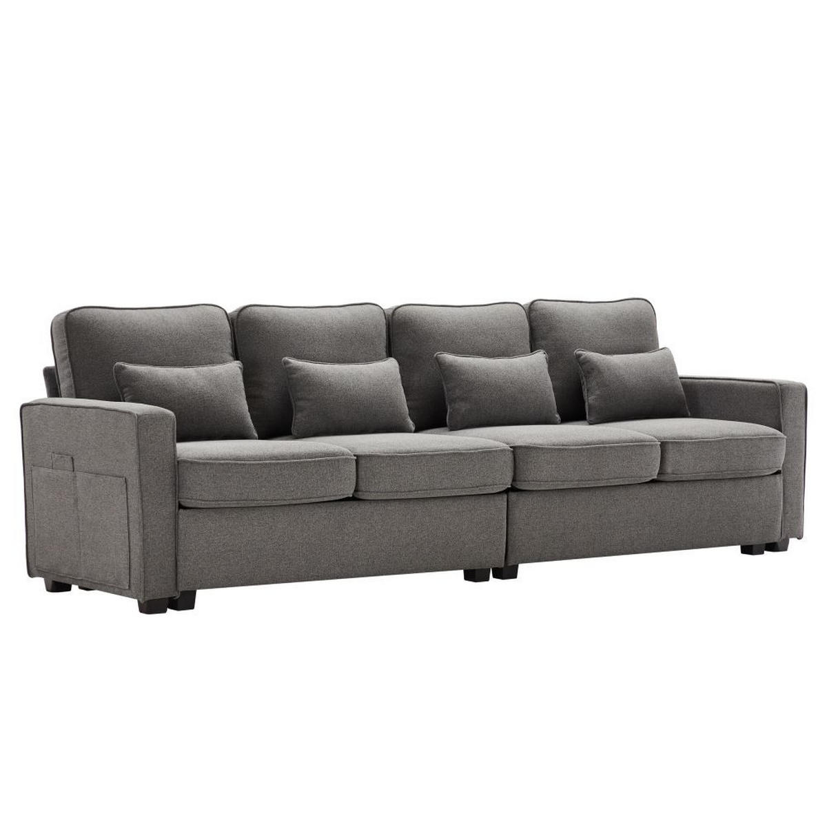 VIERSITZER-SOFA in Dunkelgrau Leinen mit 4 Kissen - Dunkelgrau, Textil (83/87/264cm) - KOMHTOM