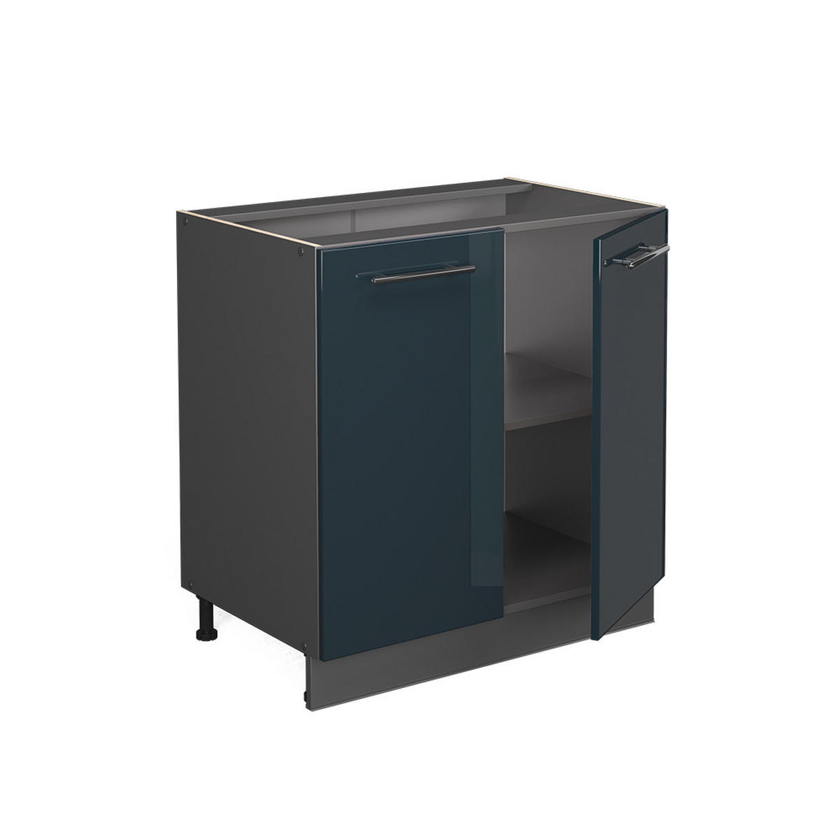 SPÜLENUNTERSCHRANK Fame-Line Dunkelblau Hochglanz 80 cm mit Regal AP Eiche - Anthrazit/Dunkelblau, Holzwerkstoff (80/82/60cm) - Vicco