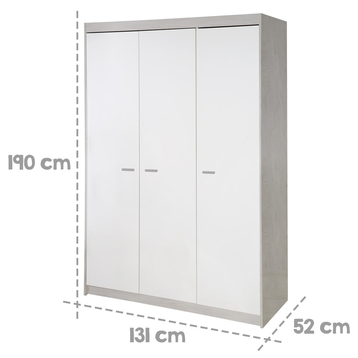 KLEIDERSCHRANK Julia - Weiß, Holzwerkstoff/Kunststoff (131/190/52cm) - Roba