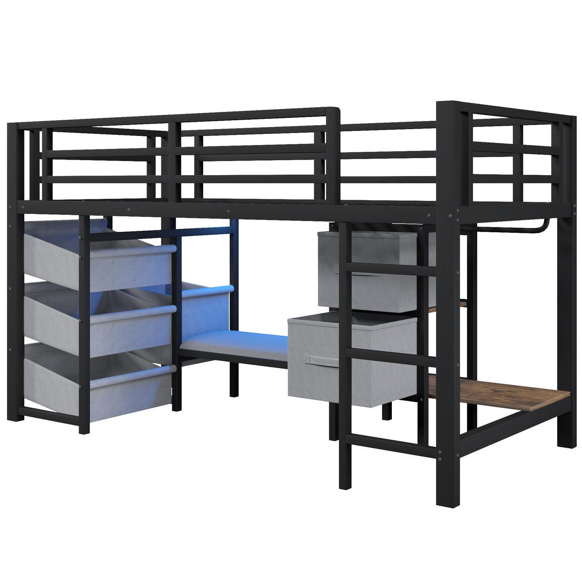 HOCHBETT 90/200 cm aus Metall mit LED-Beleuchtung und Stauraum, Schwarz - Schwarz, Metall (90/200cm) - Flora Grace