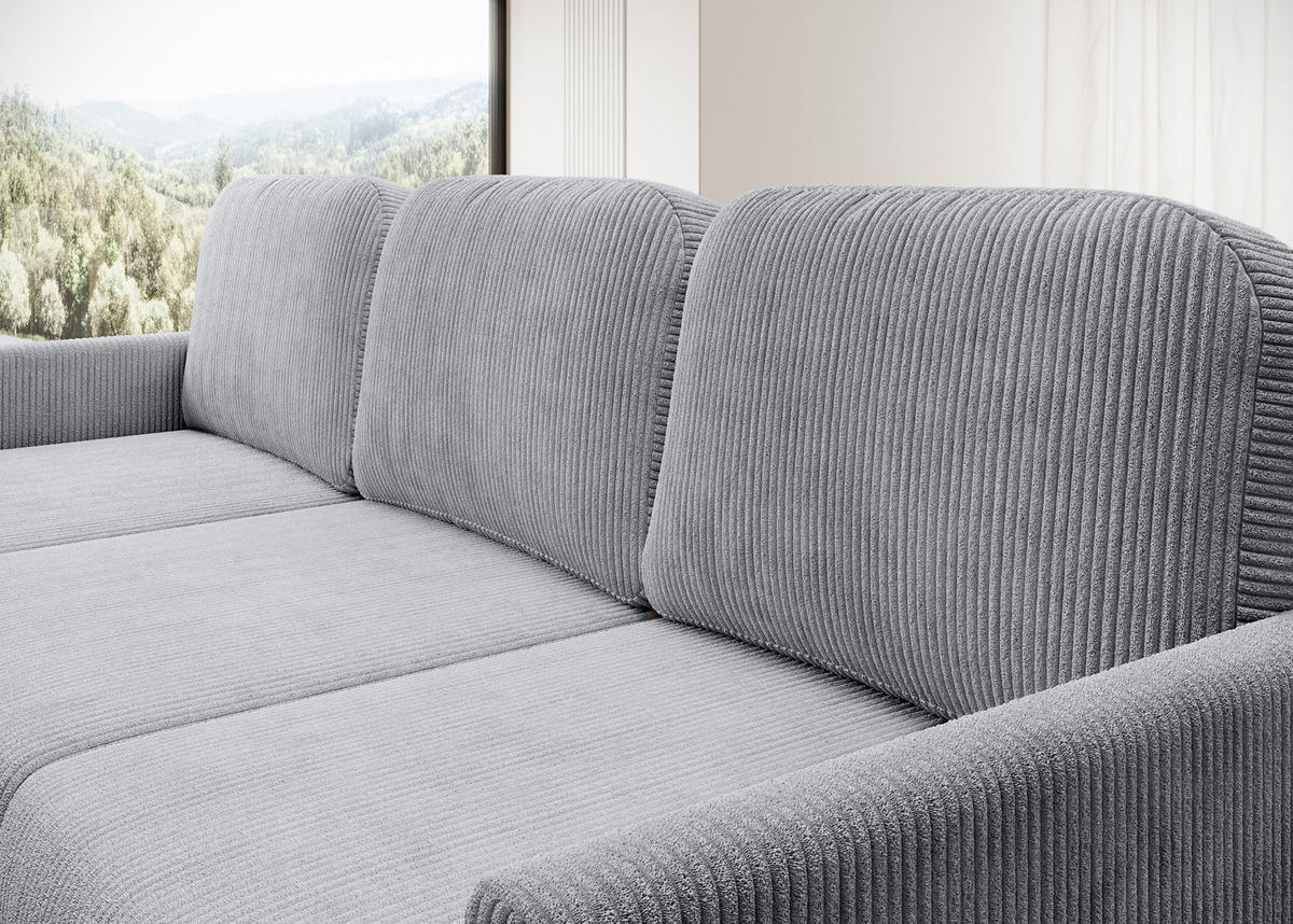 ECKSOFA Hamiel Hellgrau Cordbezug - Hellgrau/Schwarz, Holz/Textil (212/142cm) - Selsey