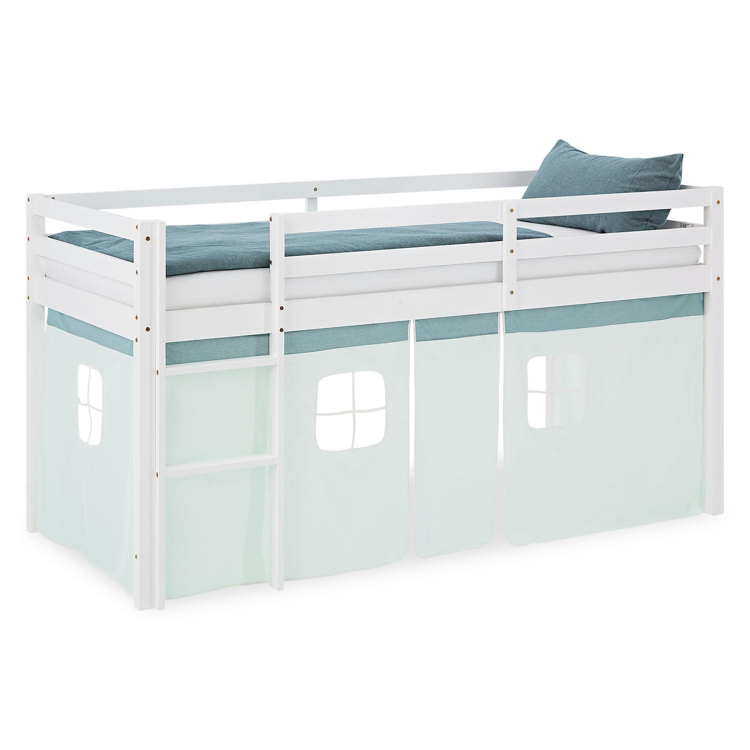 HOCHBETT 90/200 cm in weiß Bettvorhang Mint - Weiß/Mintgrün, Holz (90/200cm) - Homestyle4u