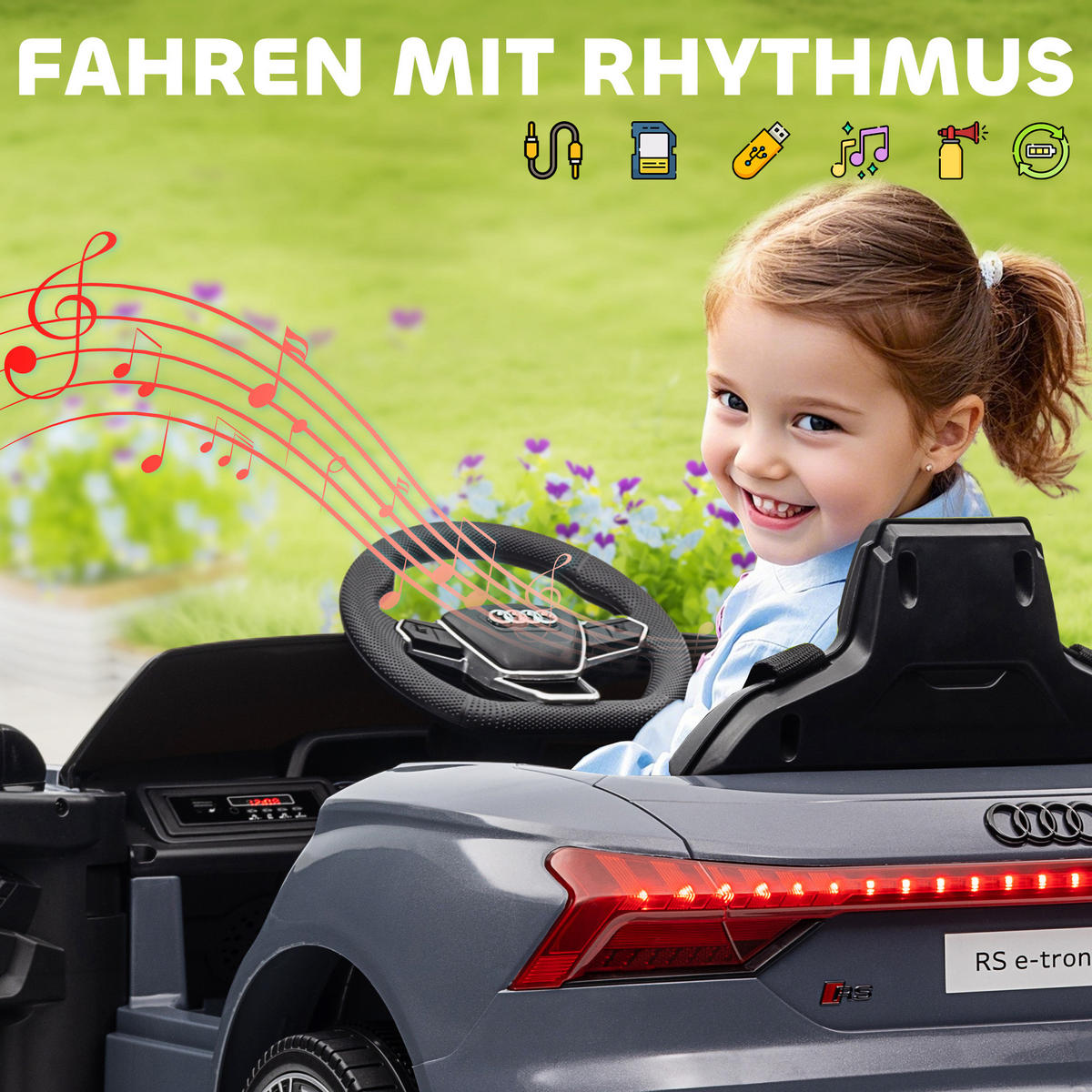 KINDER-ELEKTROAUTO DE-06078 mit Fernbedienung und Sicherheitsgurt Grau - Grau, Kunststoff/Metall (103/58/41cm) - ComfortXL