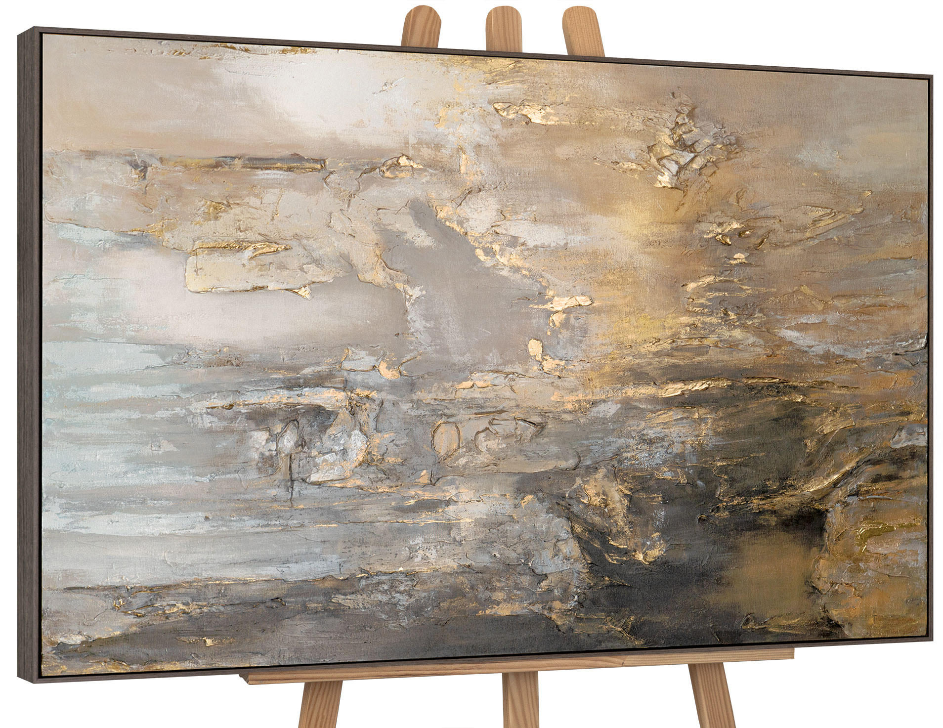GEMÄLDE Goldene Horizonte II Schattenfugenrahmen Grau 120x80 cm - Grau, Holz (120/80cm) - YS-art gallery