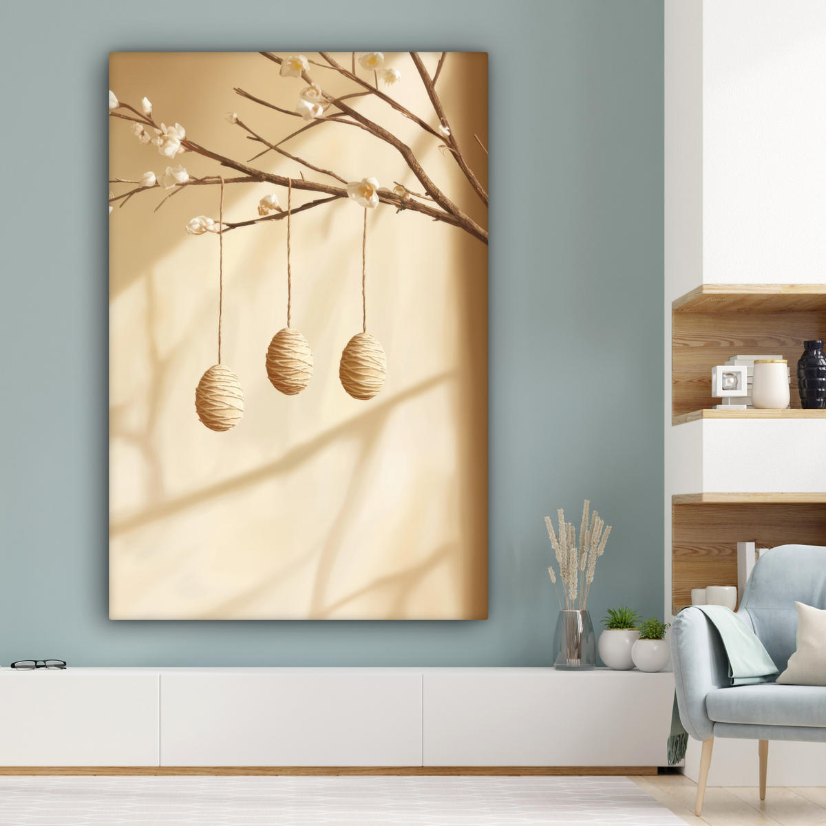 SLIKA NA PLATNU Velikonočna jajca 90x140 cm - bež, tekstil (90/140cm) - MuchoWow