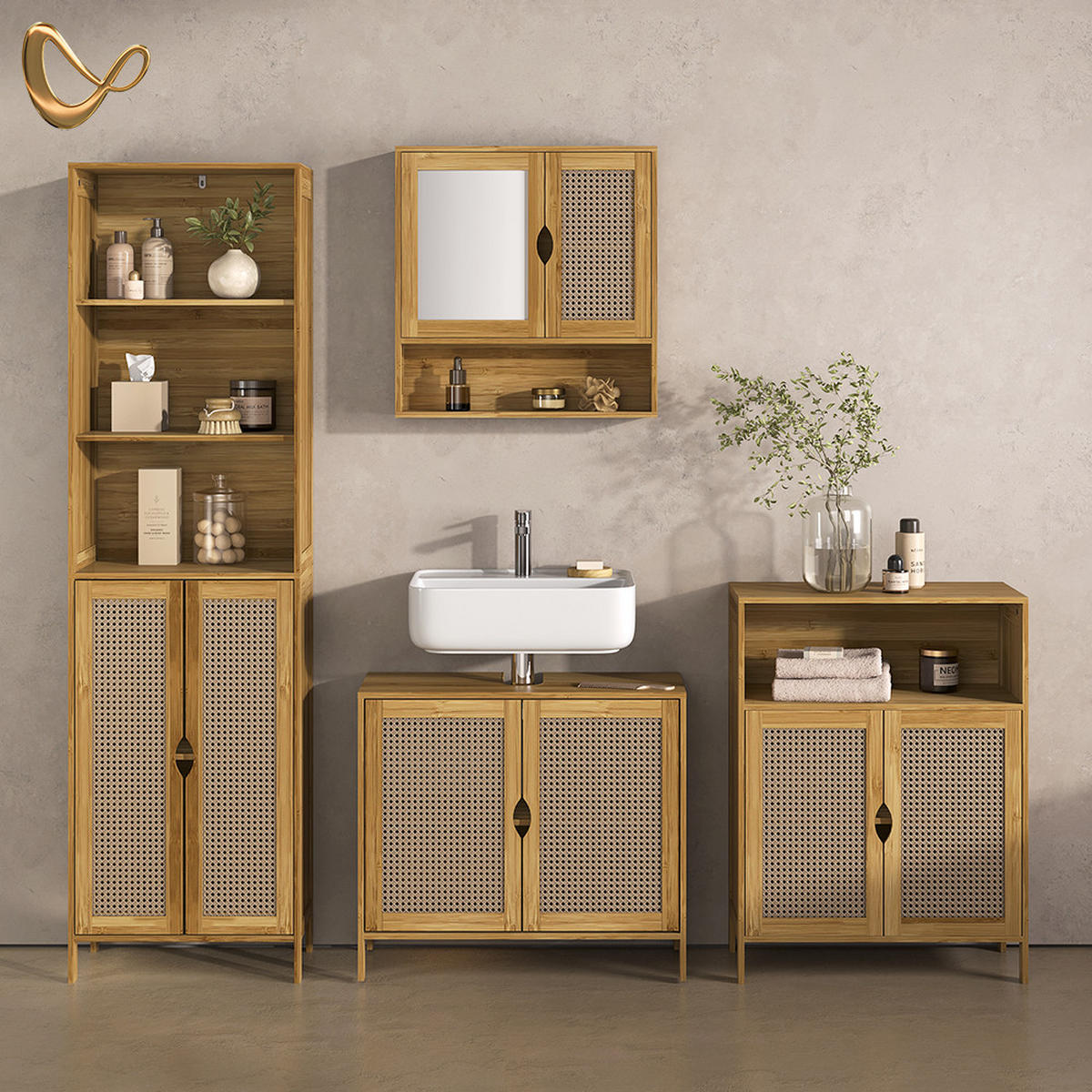MIDI OMARICA Mincio, Bambus, 60 x 80 cm z 2 vrati - naravne barve, leseni material (60/80/29cm) - Livinity®