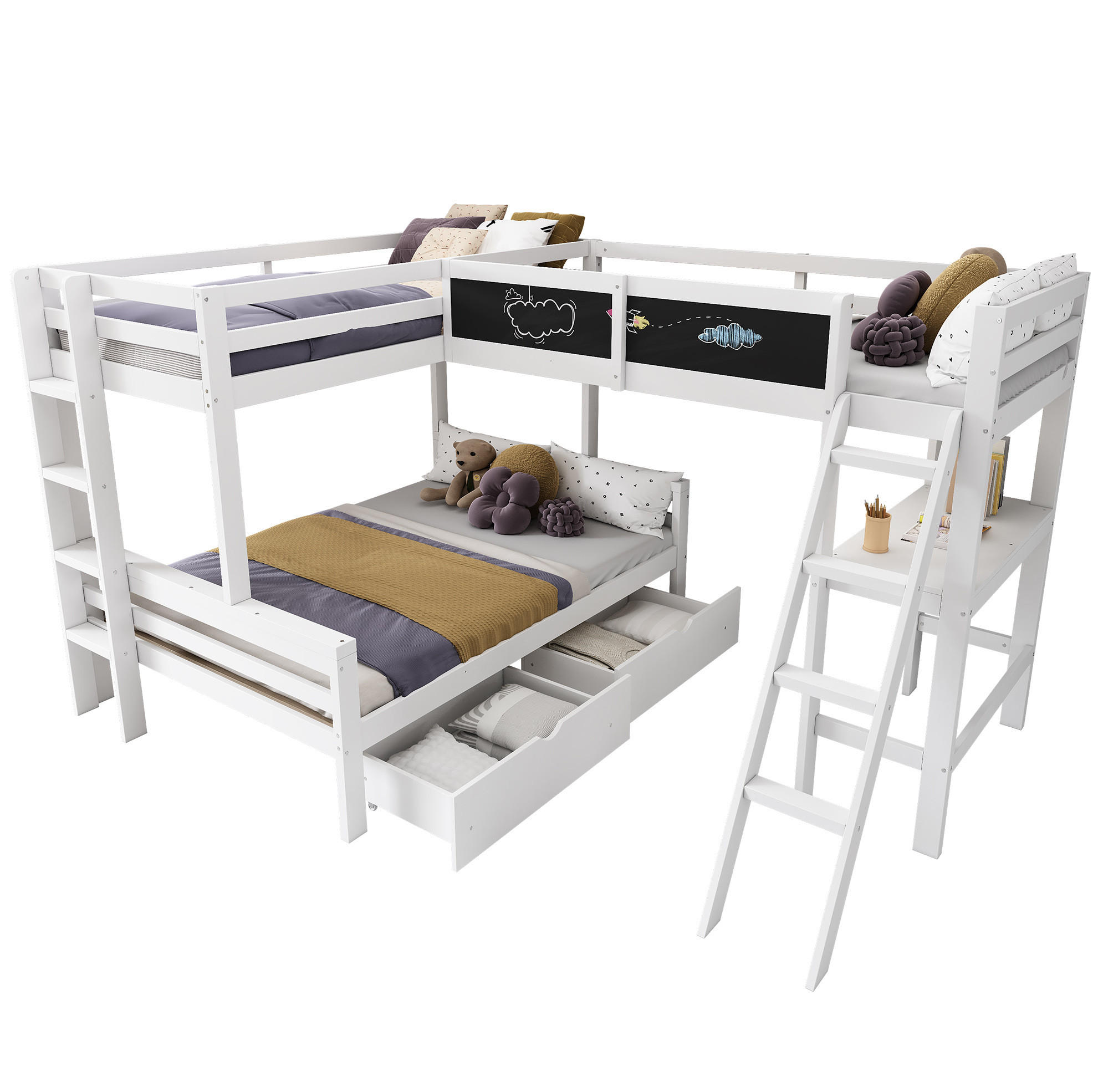 Beauniv Kinderhochbett Weiß 90x200 cm