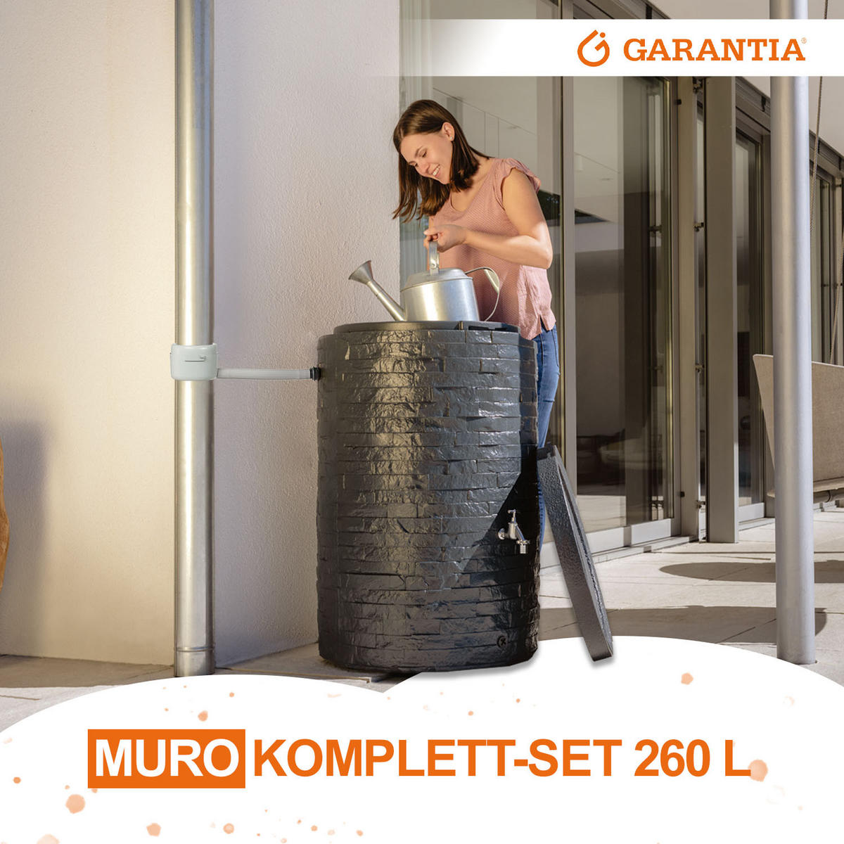 GARANTIA REGENTONNEN Komplett-Set 260 L graphite grey inkl. Chrom ...