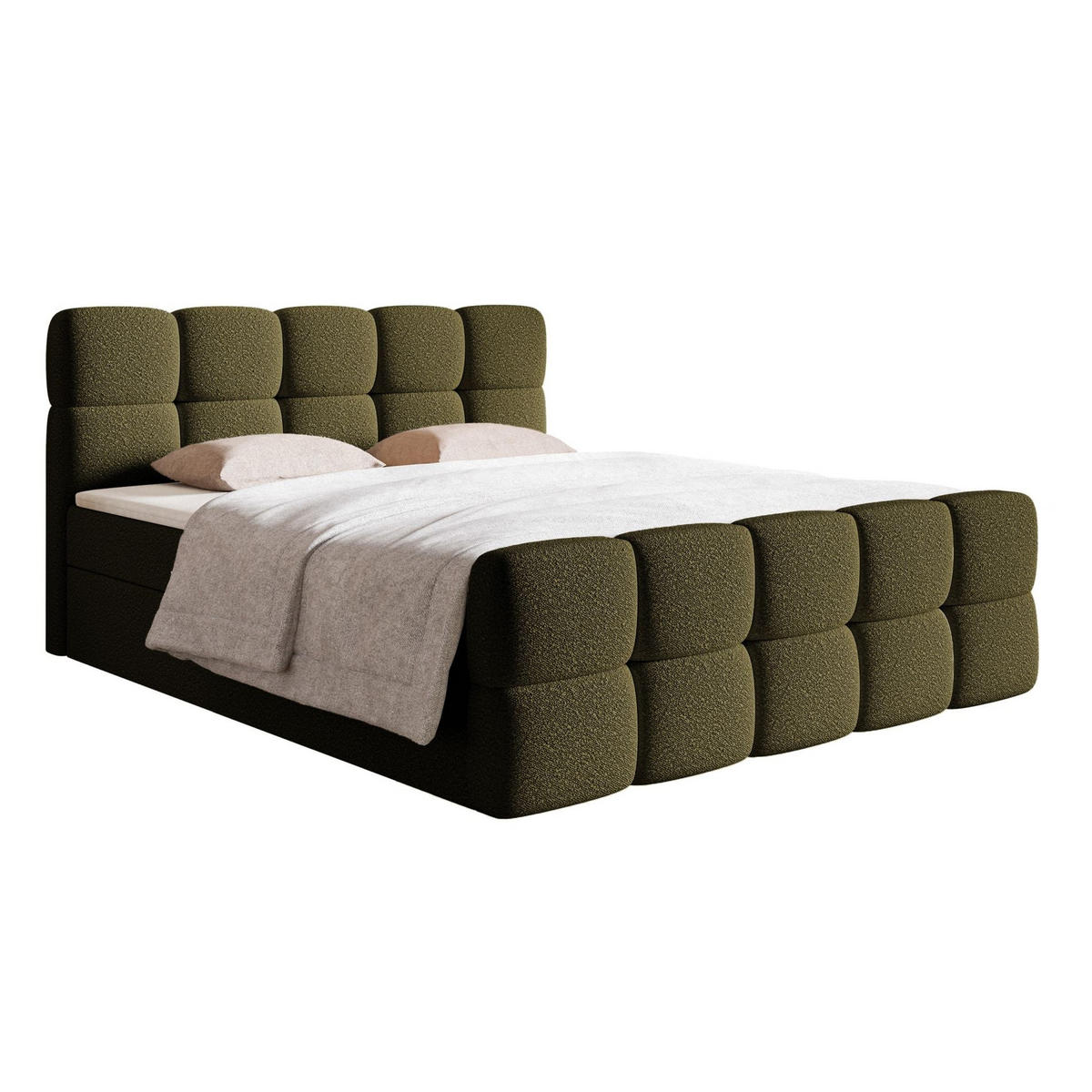 BOXBETT Cloudy Olivgrün mit Bouclé-Bezug 140x200 cm - Schwarz/Olivgrün, Holz/Textil (140/200cm) - Selsey