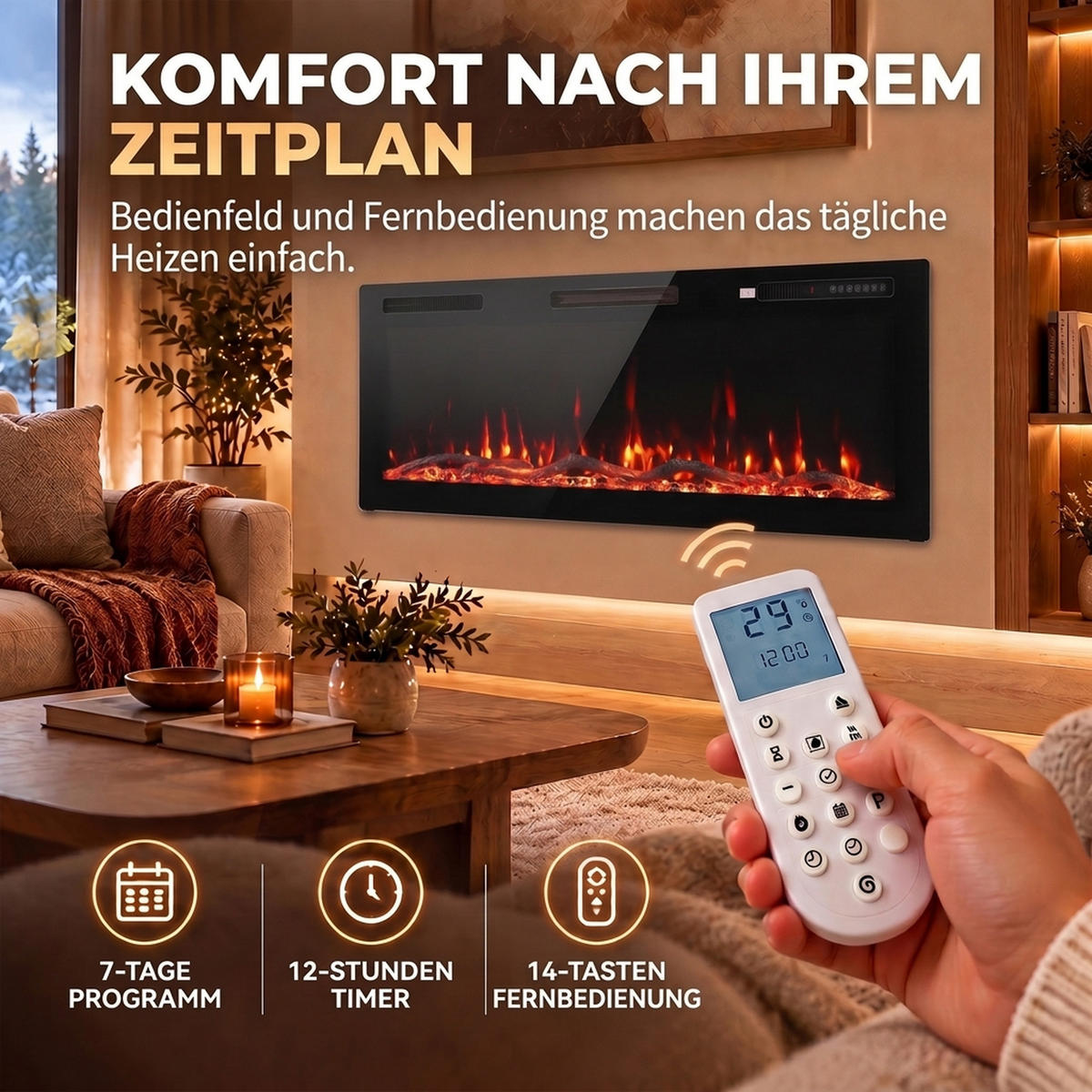 ELEKTROKAMIN Stahl Schwarz - Schwarz, Kunststoff/Metall (11/46/127cm) - HOMCOM