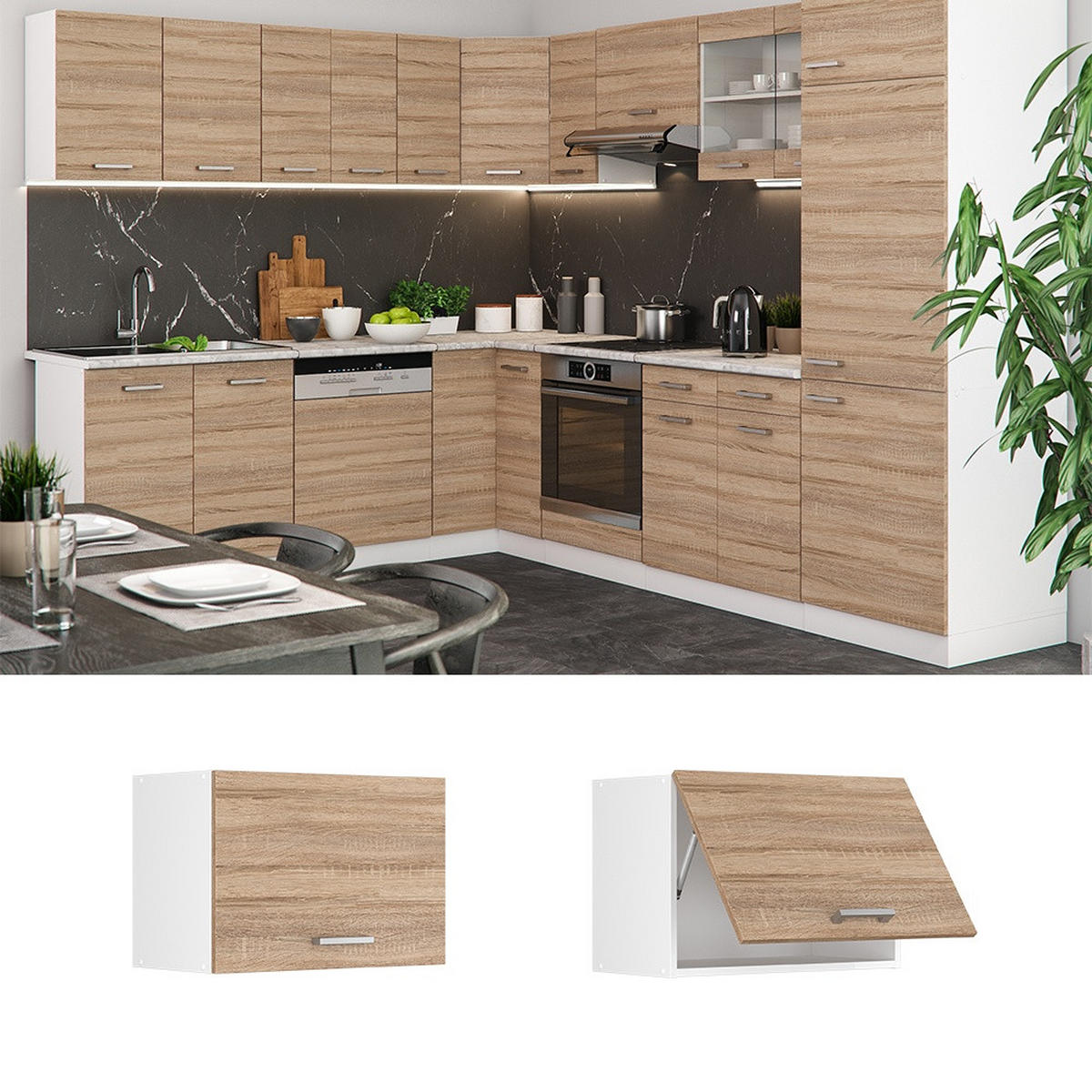STENSKA OMARICA R-Line Sonoma 60 cm Ravna - bela/hrast sonoma, leseni material (60/40/31cm) - Vicco