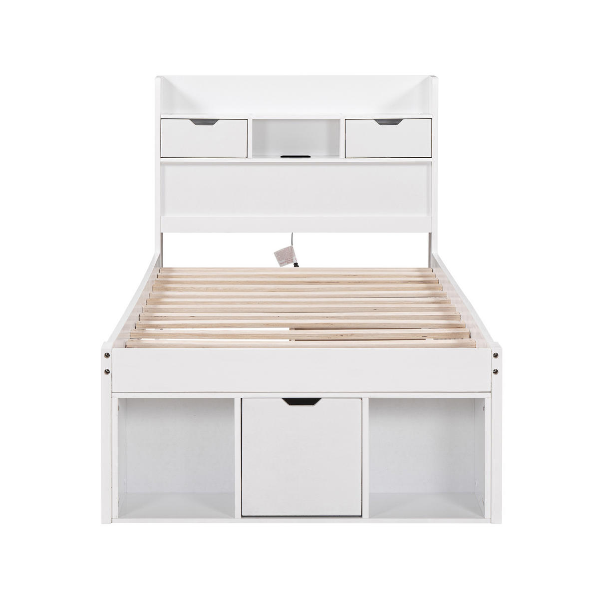 KINDERBETT 90/190 cm mit USB-Anschluss, Steckdosen und viel Stauraum aus MDF, Weiß - Weiß, Holzwerkstoff (90/190cm) - Redom