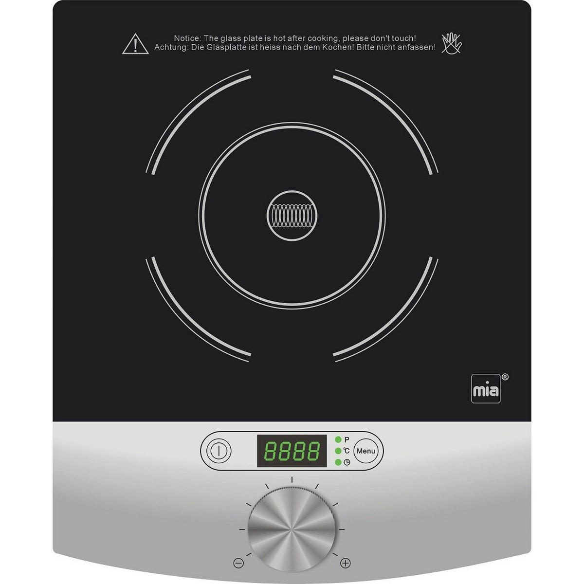 INDUKTIONSKOCHPLATTE 1800W Schwarz Glas Touch Display - Silberfarben/Schwarz, Glas/Kunststoff (29.5/6/36.5cm) - Mia