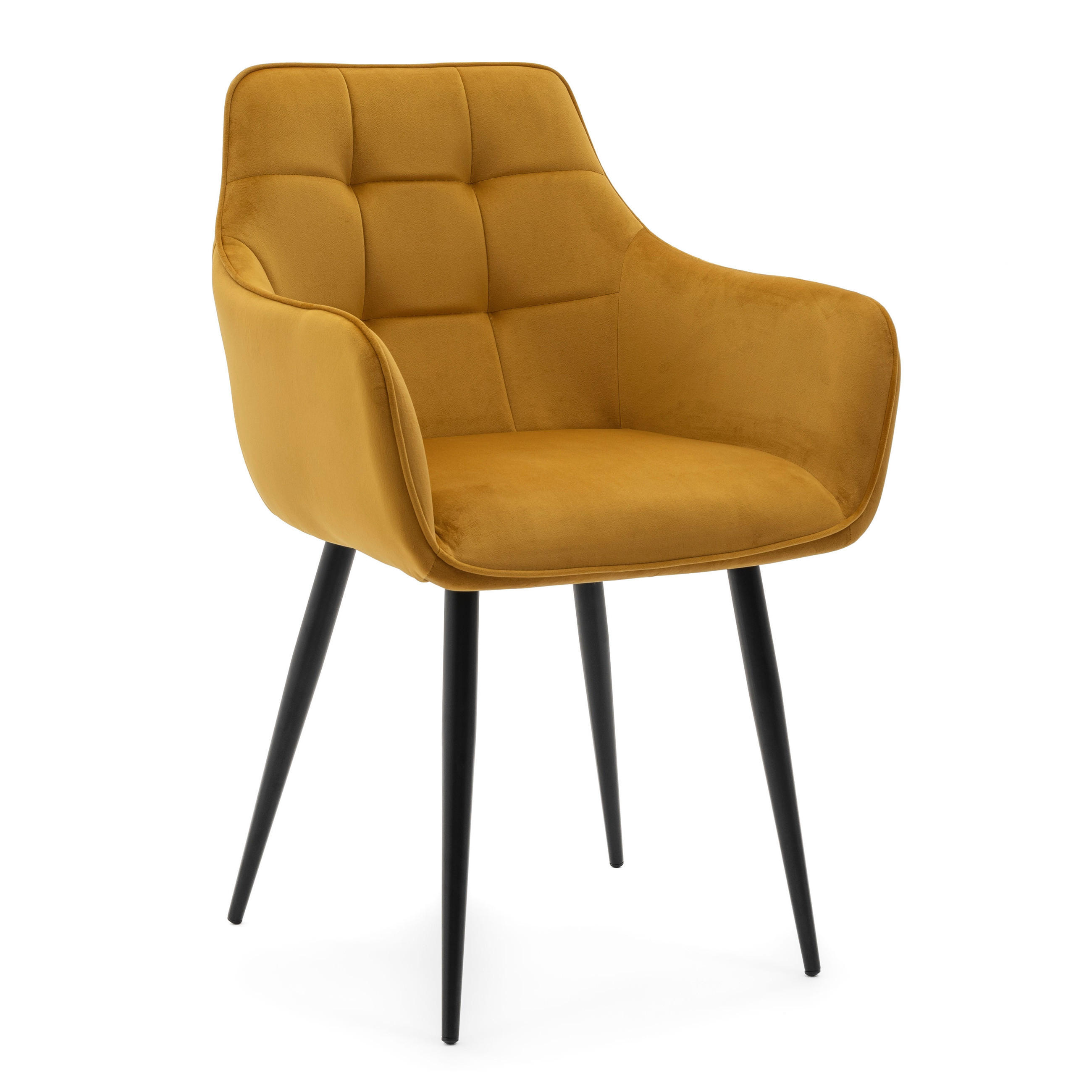 STUHL GALLO gespolstert mit Steppung - curry - Samt Velours - Currygelb/Schwarz, Textil/Metall (58/88/58cm) - NEW HOME