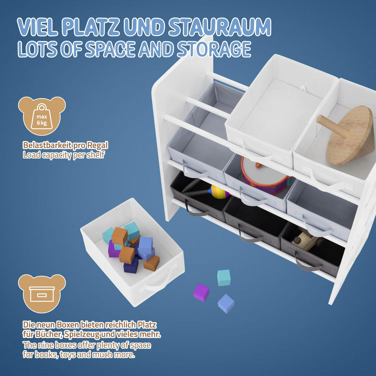 KINDERREGAL 9 Fächer - Weiß, Holzwerkstoff (62.5/60/29.5cm) - Joyz