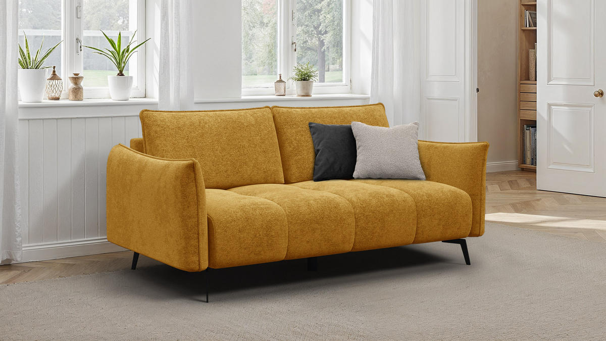 SOFA AERA 2,5-Sitzer, gelb - Gelb/Schwarz, Holz/Textil (187/89/96cm) - Courtois Laville