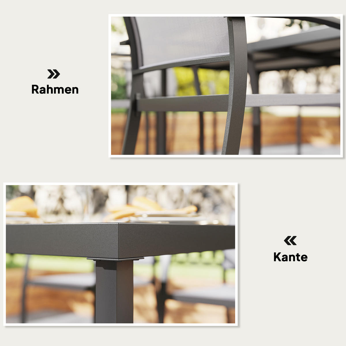 SITZGRUPPE 7 tlg. Essgruppe für 6 Personen Esstisch mit 6 Stapelbare Stühle Grau - Grau, Metall - Outsunny